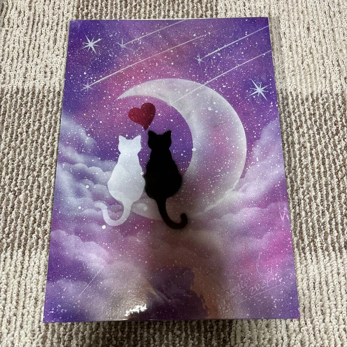 スプレーアートエデン、紙原画ネコ ミラー 大(白)】20446B. ムラサキ猫