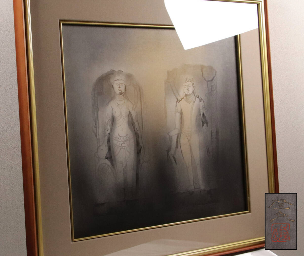 真作】佐藤隆良 紙本肉筆 金彩墨彩 仏画 日本画 額装 アクリル板 CK43