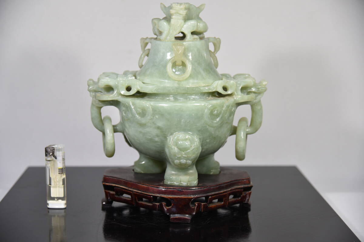 Yahoo!オークション - 翡翠玉 龍耳遊環 三足香炉 大 中国骨董 古玩
