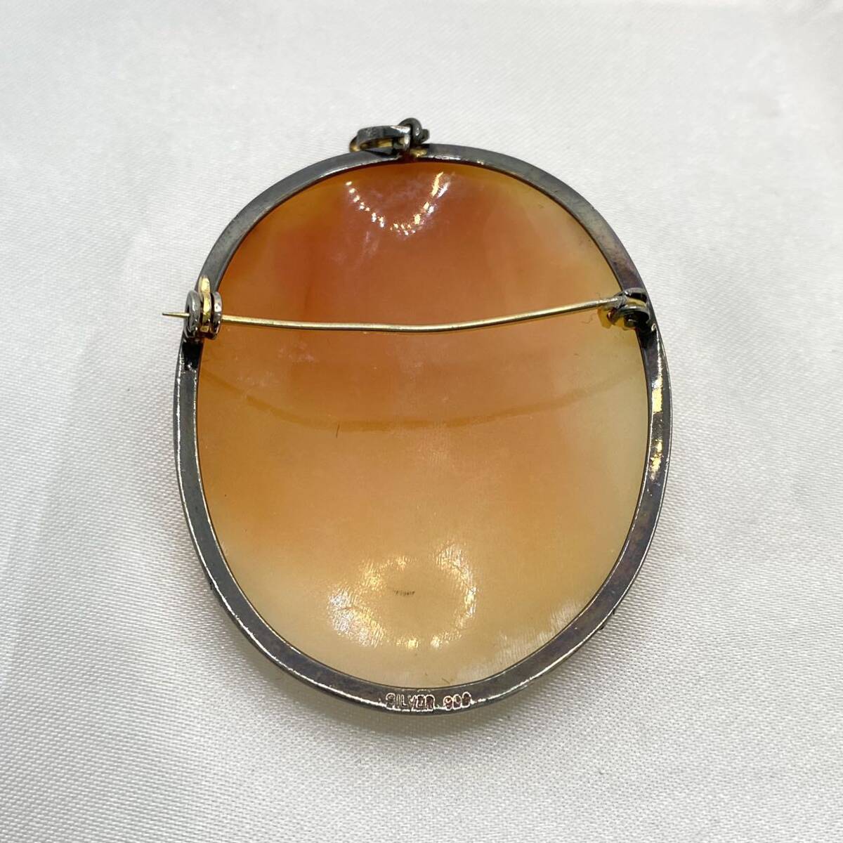 カメオ 貴婦人 女性像 ブローチ ペンダントトップ 銀枠 SILVER900 刻印