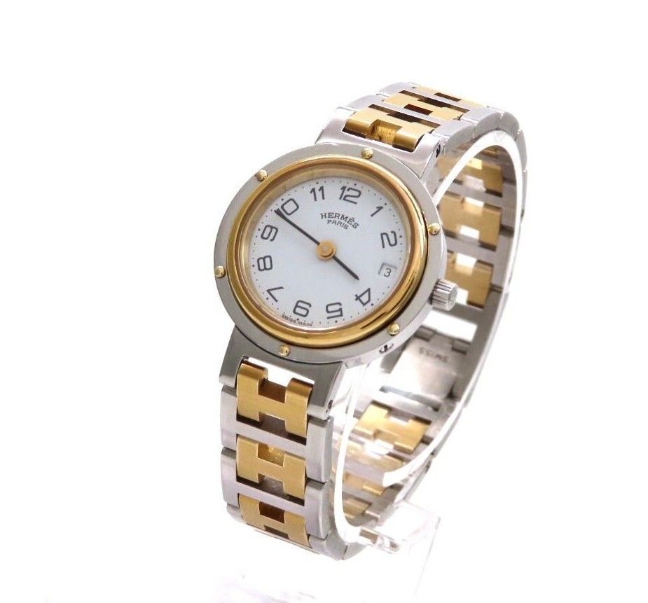 HERMES】エルメス 時計 'クリッパー' GPコンビモデル ホワイト