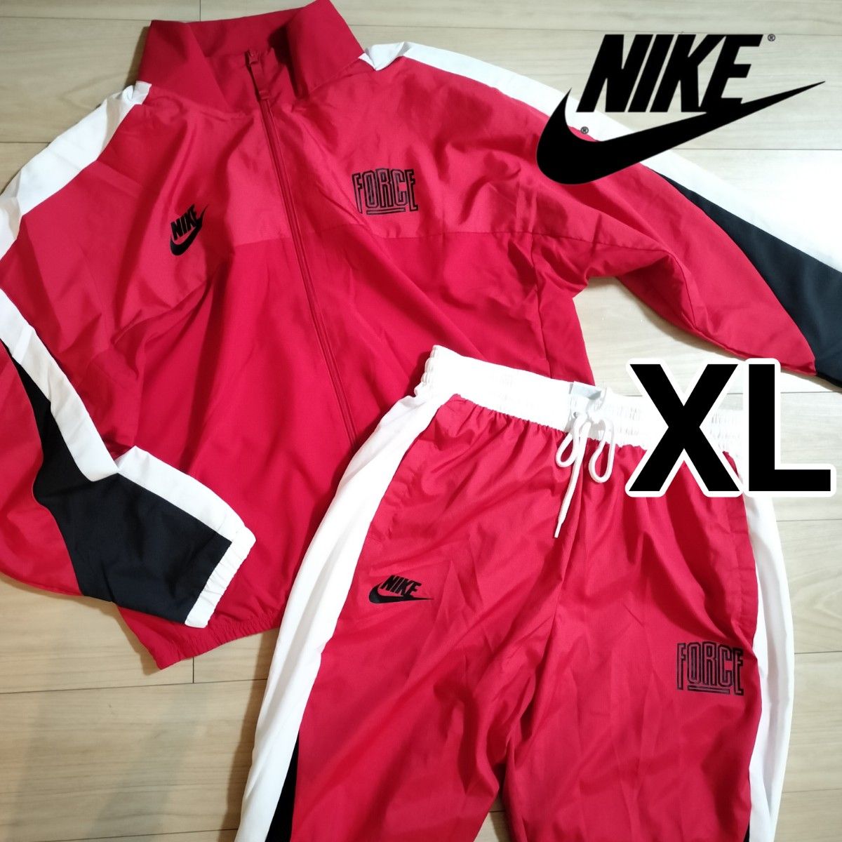 ナイキ 赤 ウインドブレーカー 上下 メンズXL 裏メッシュ