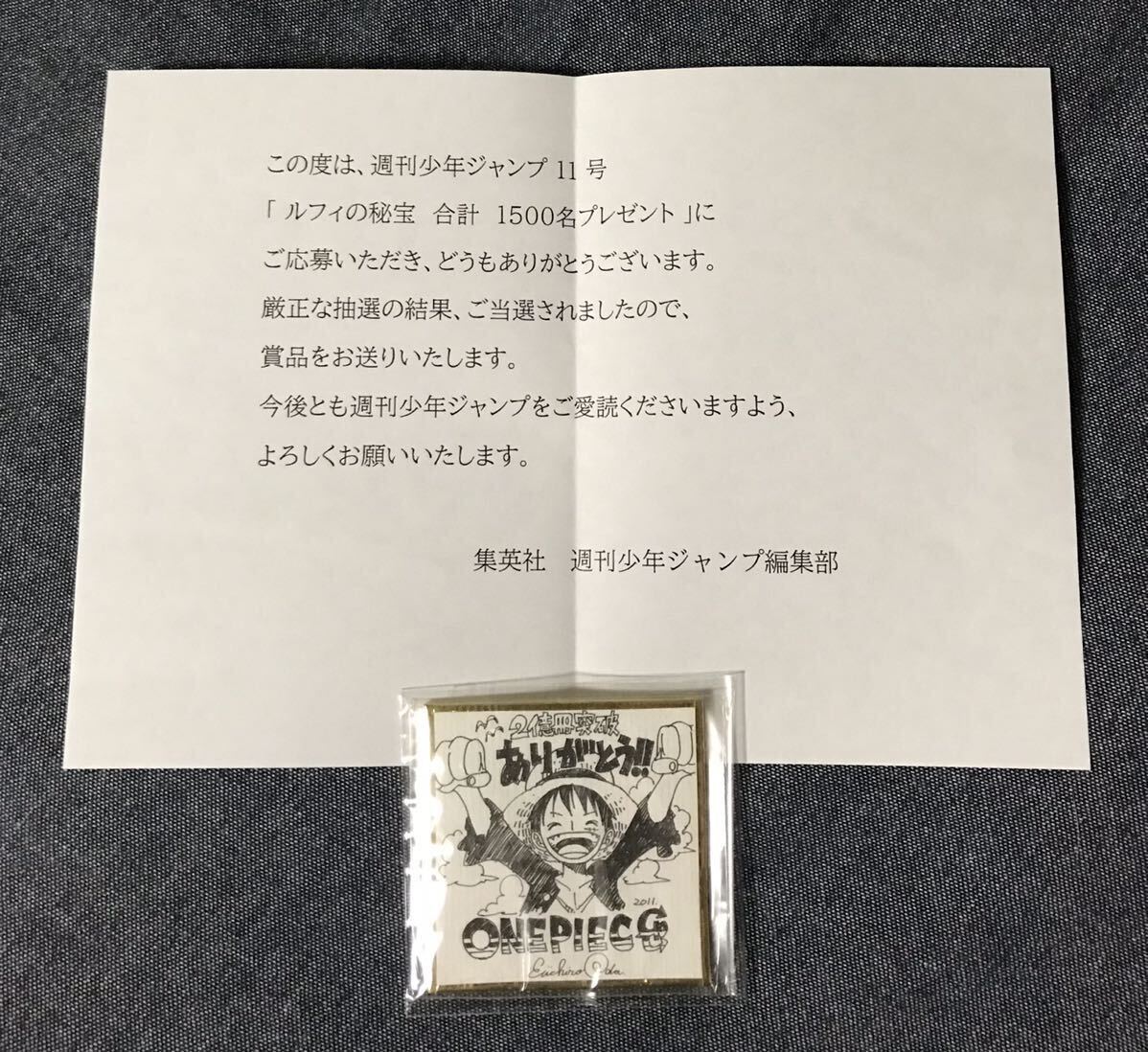 送料無料 ワンピース サイン入りミニ色紙 枚数限定 当選品 尾田栄一郎