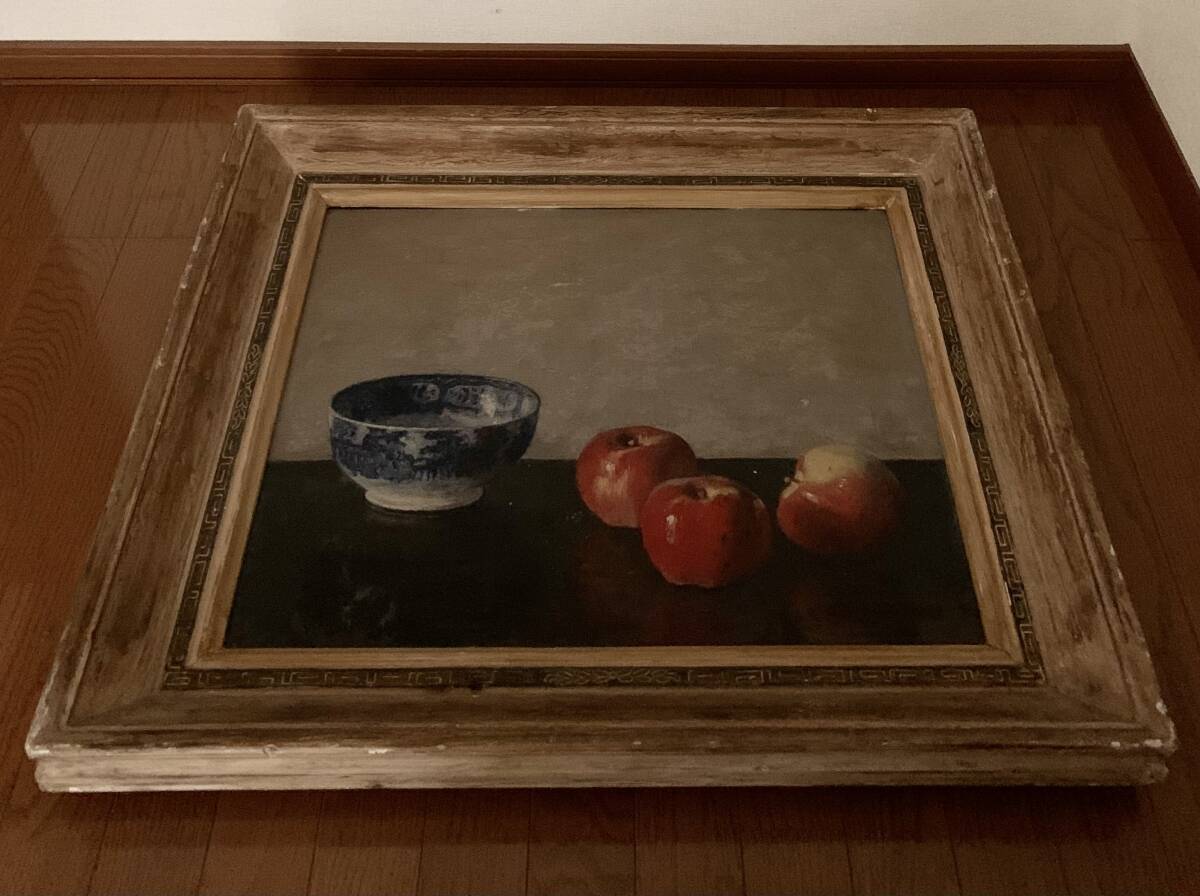 Yahoo!オークション - 北村種三 サイン有 油彩静物画 林檎と染付鉢 19