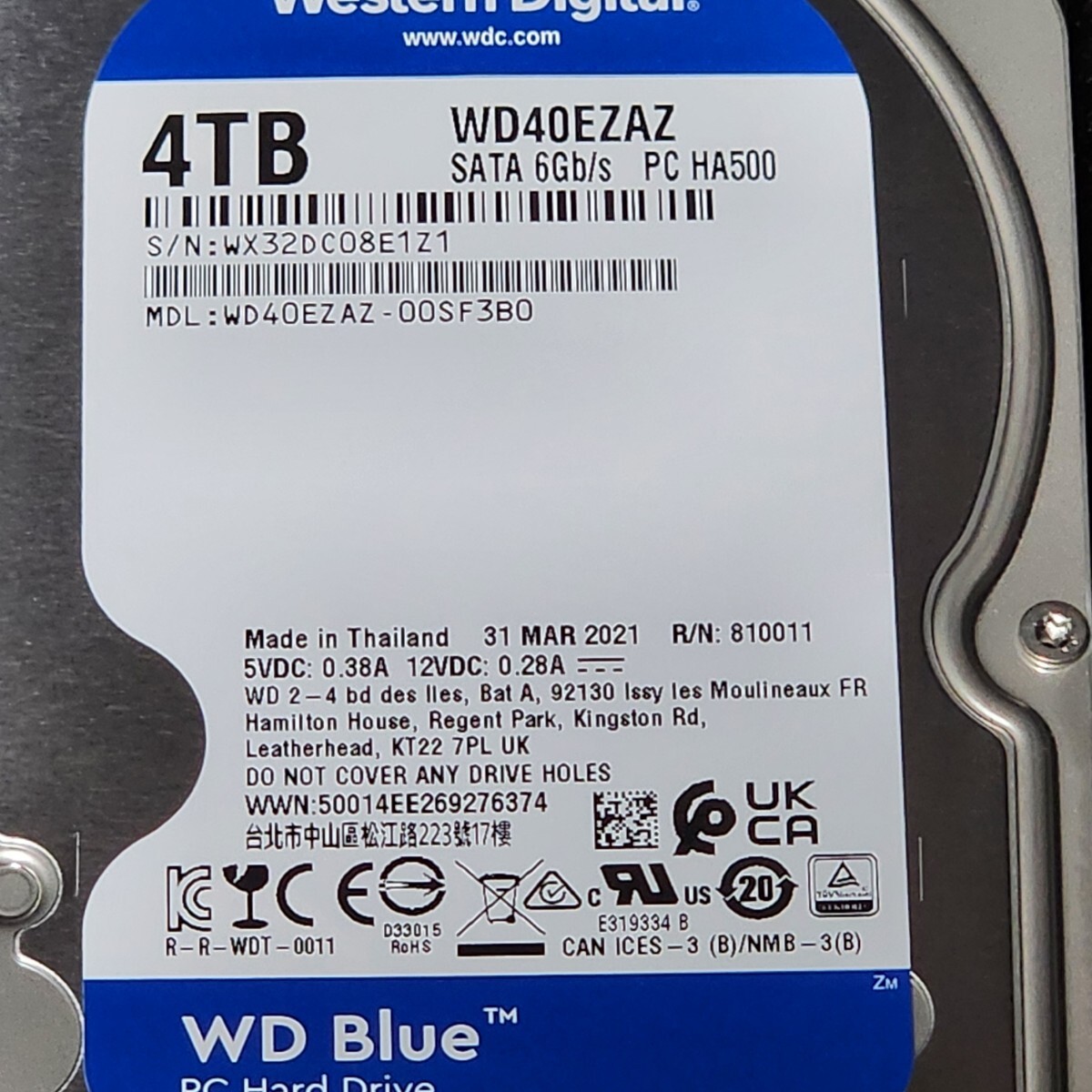 WESTERN DIGITAL WD WD40EZRZ SATA Westerndigital HDD 4TB 中古 動作