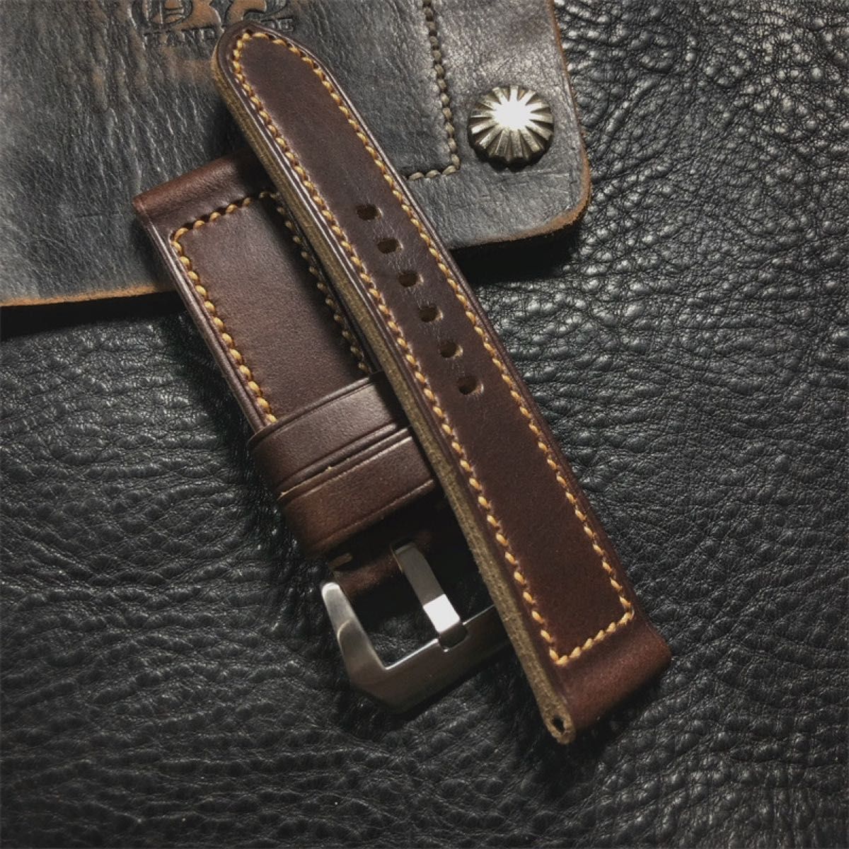 ハンドメイド パネライ など用 時計ベルト カーフレザー 20～26mm 尾錠付