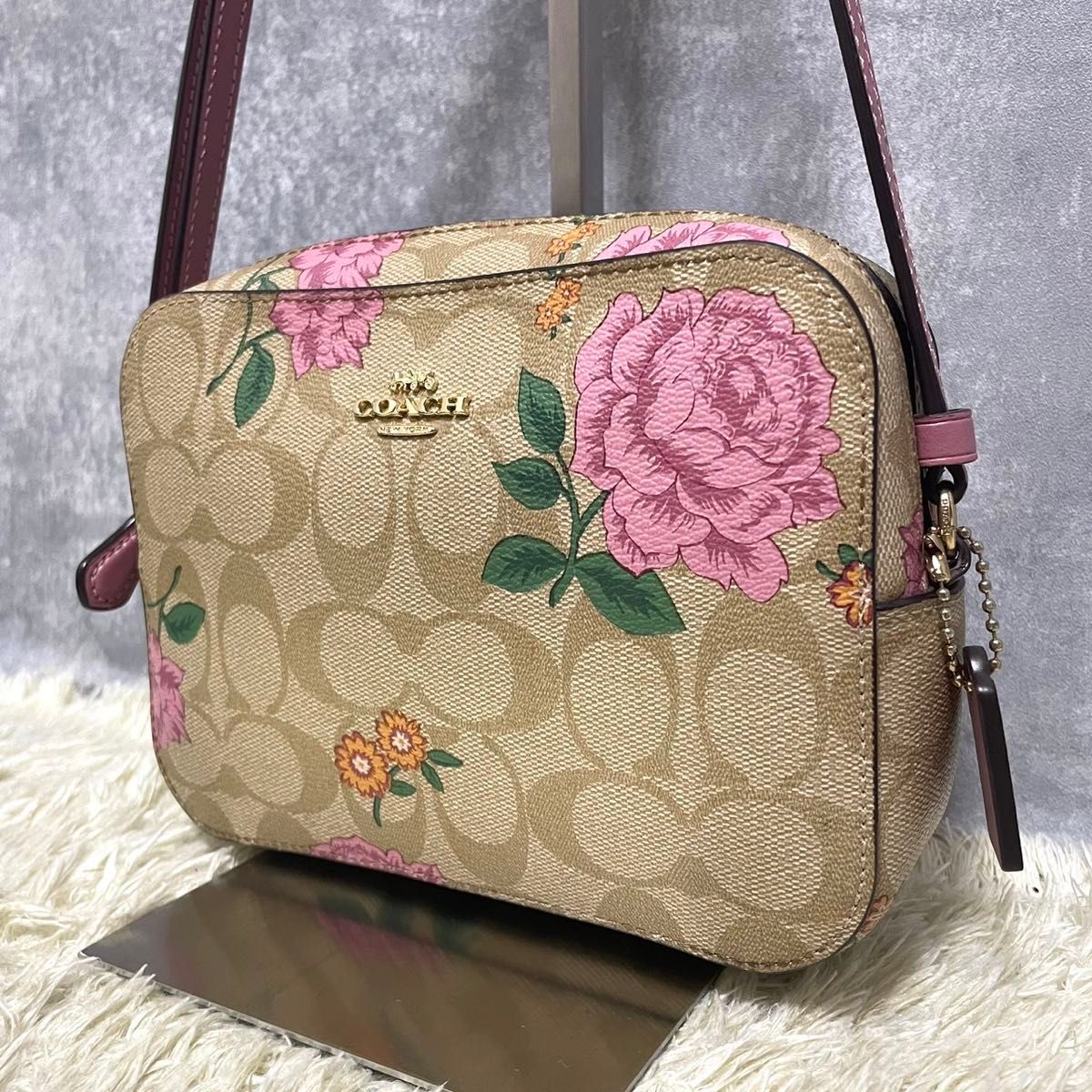 美品】COACH コーチ ショルダーバッグ レザー PVC 花柄 シグネチャー
