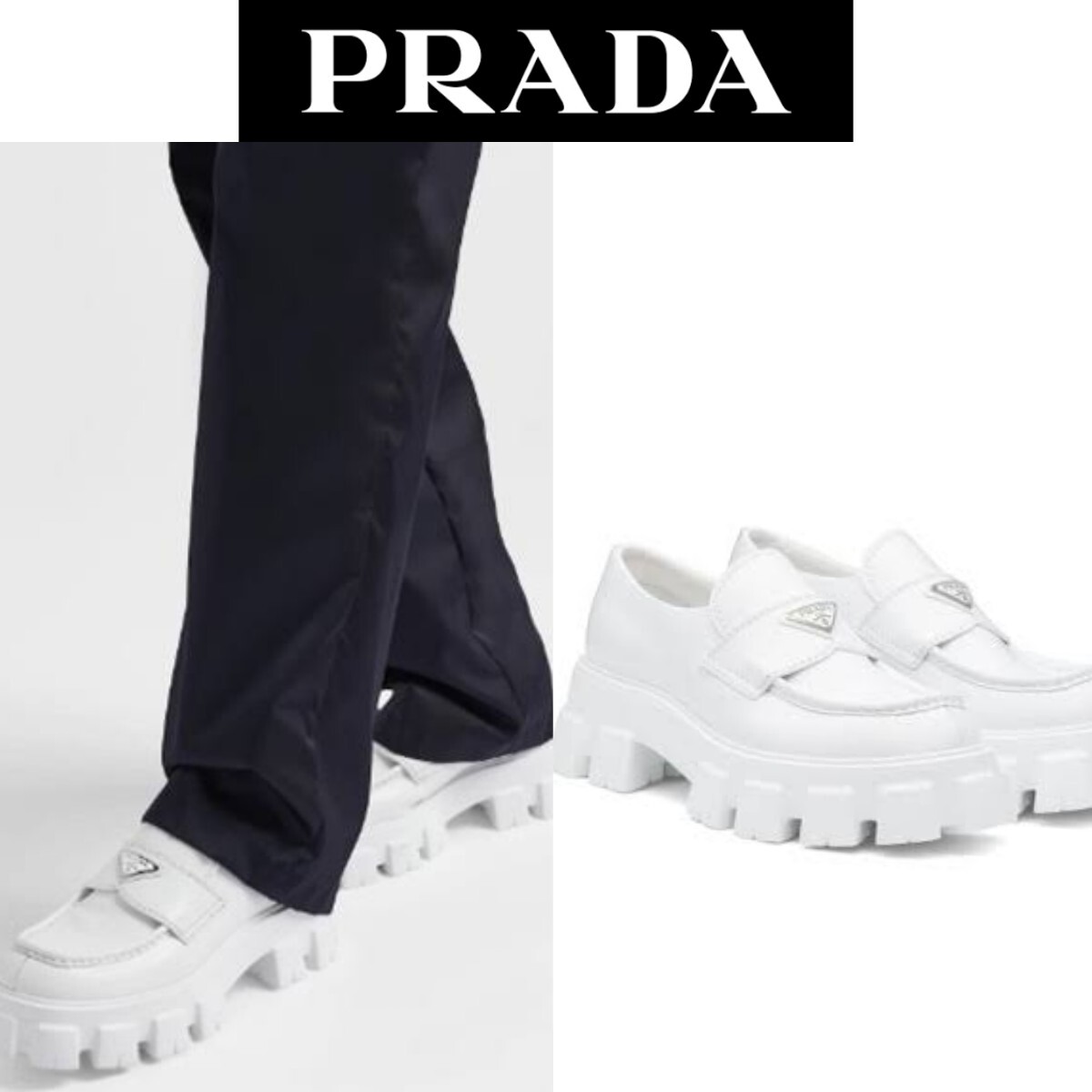 定価17万 プラダ モノリス ローファー 5 5 PRADA ホワイト 白