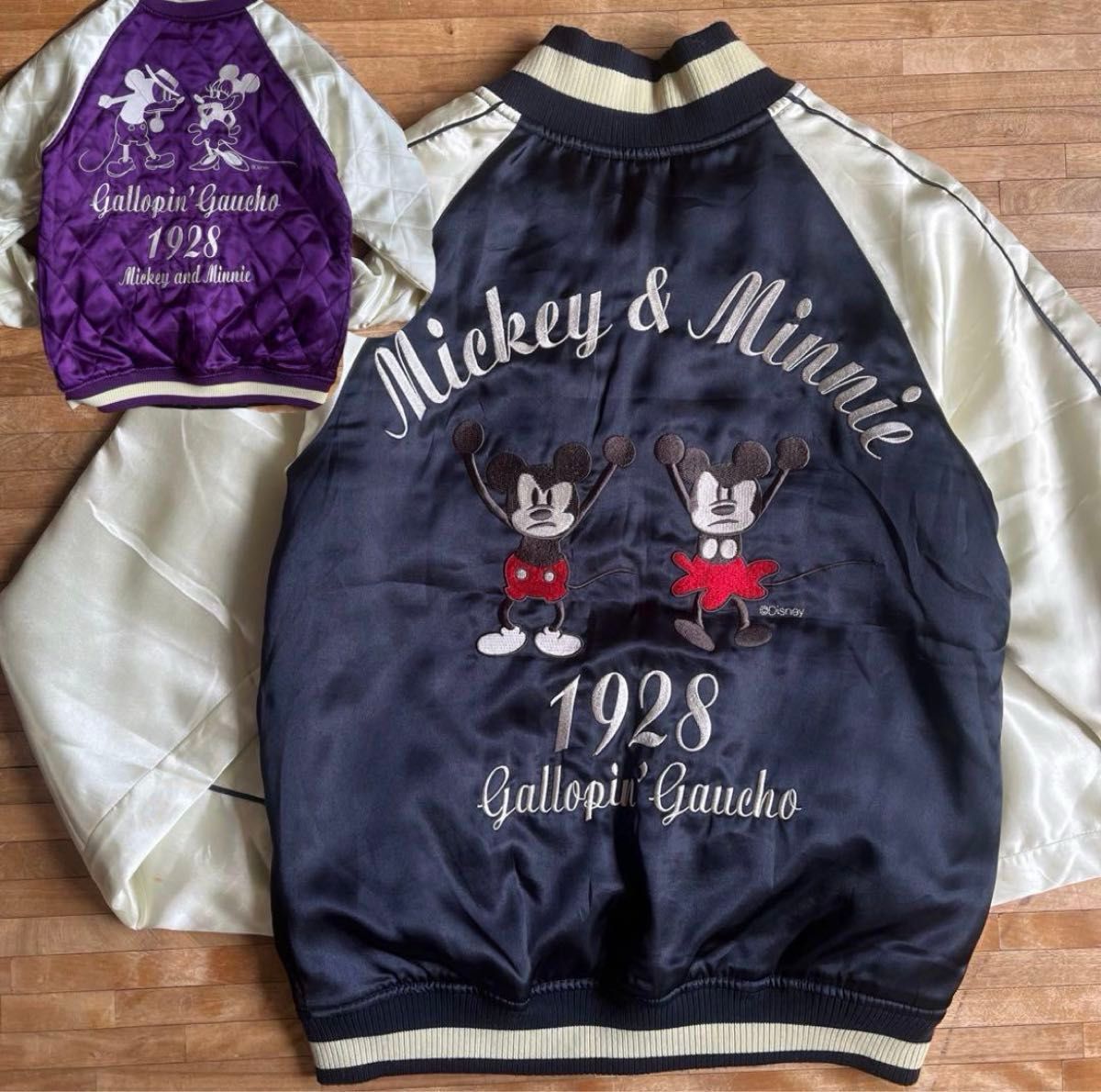 Disney 刺繍 ミッキーマウス&ミニーマウス スカジャン M リバーシブル