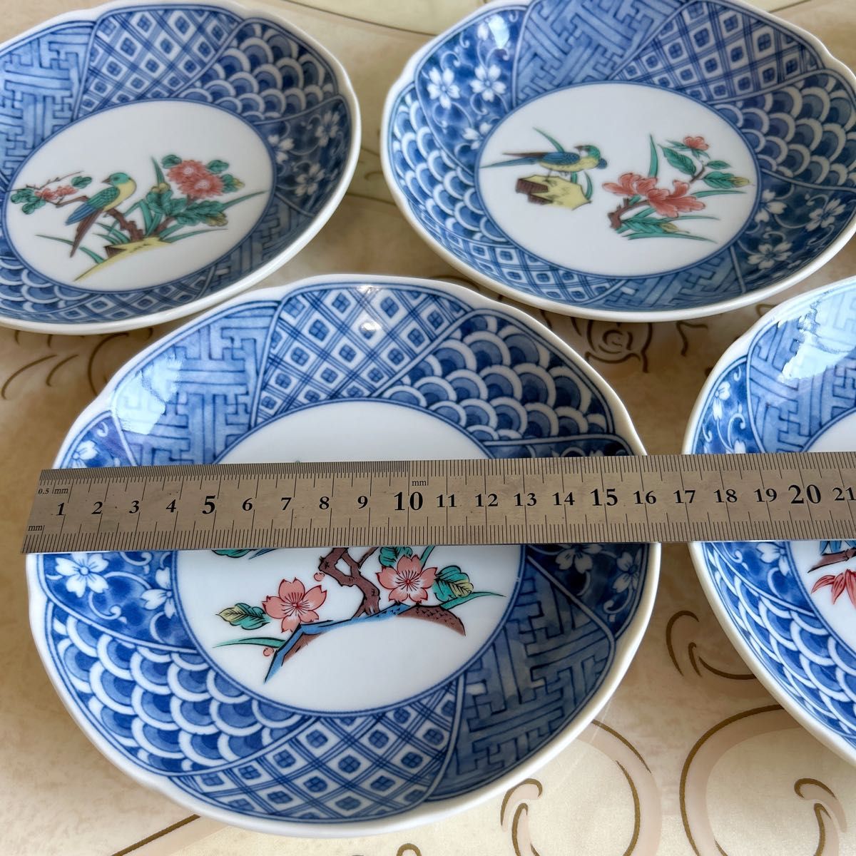 九谷焼 仙峰窯 絵変わり 祥瑞花鳥 銘々皿揃 5枚セット 中皿 和皿 深皿