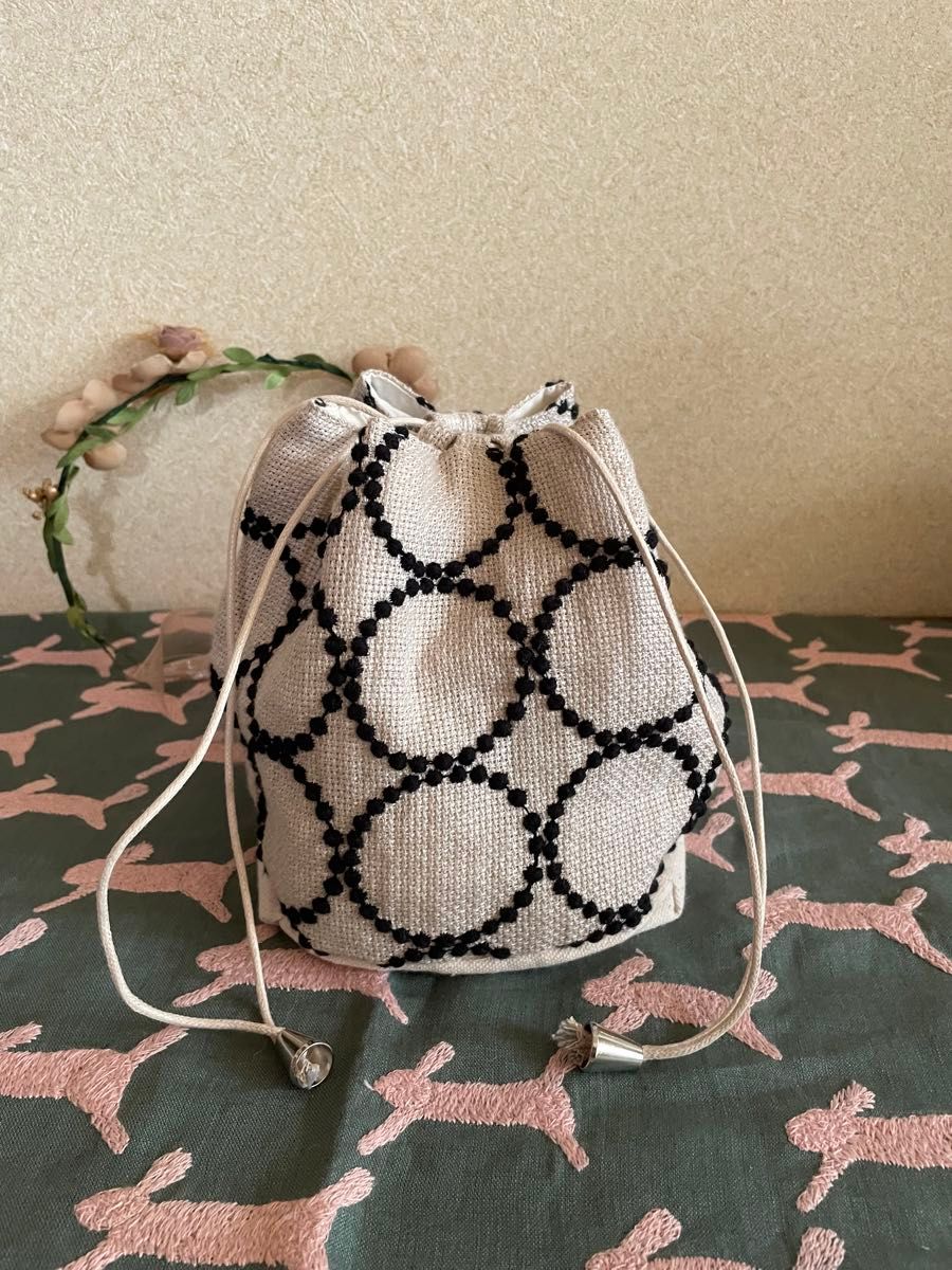 再販ナシW ミナペルホネン ドローストリングバッグ 巾着バッグ アネモネ