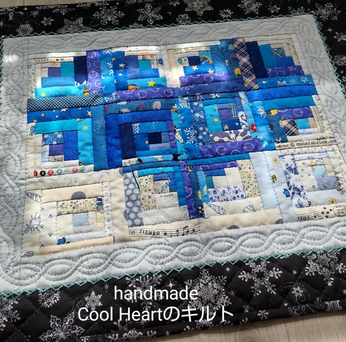 handmade Cool Heart ブルーハートのパッチワークキルト｜Yahoo!フリマ