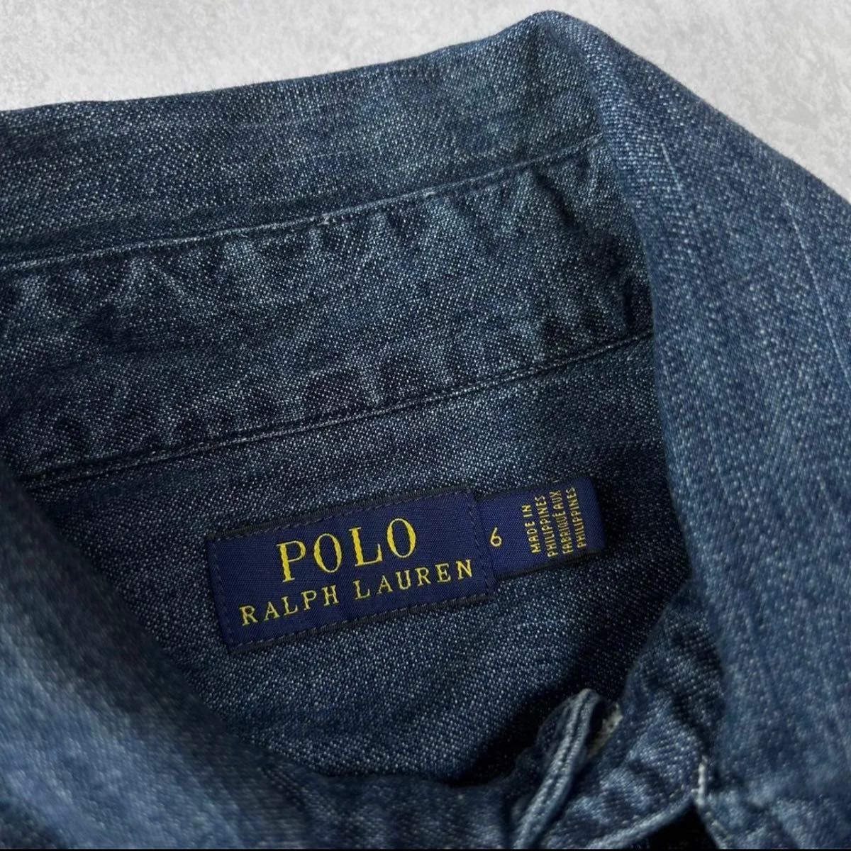 ポロラルフローレン デニム リボンシャツ ボウタイ ポニー刺繍 サイズ6