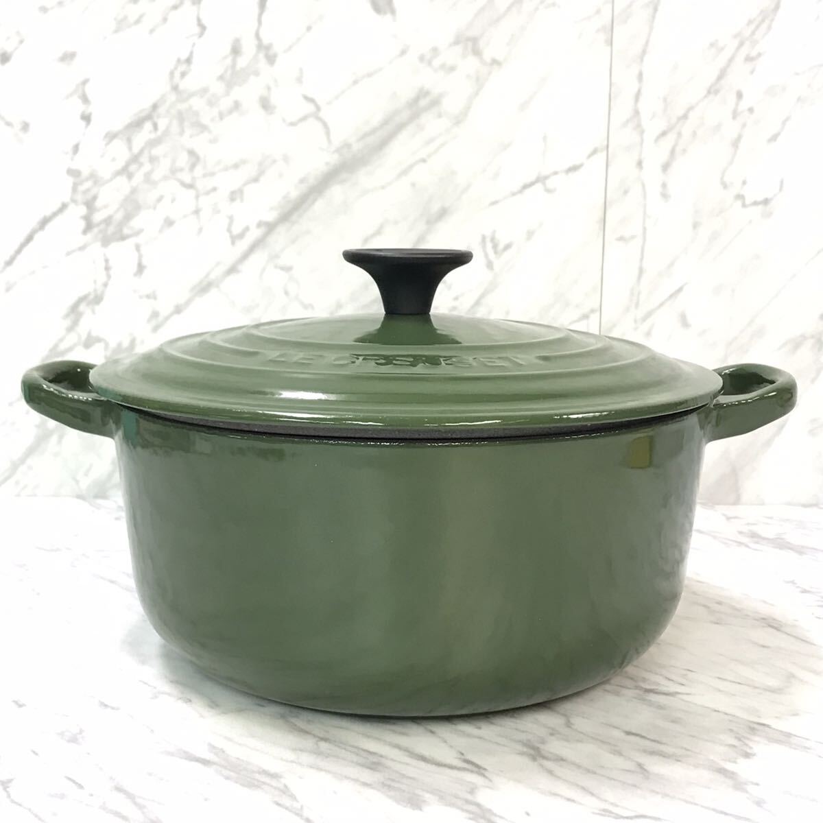 送料無料 良品 LE CREUSET ルクルーゼ 20cm 両手鍋 モスグリーン/ル