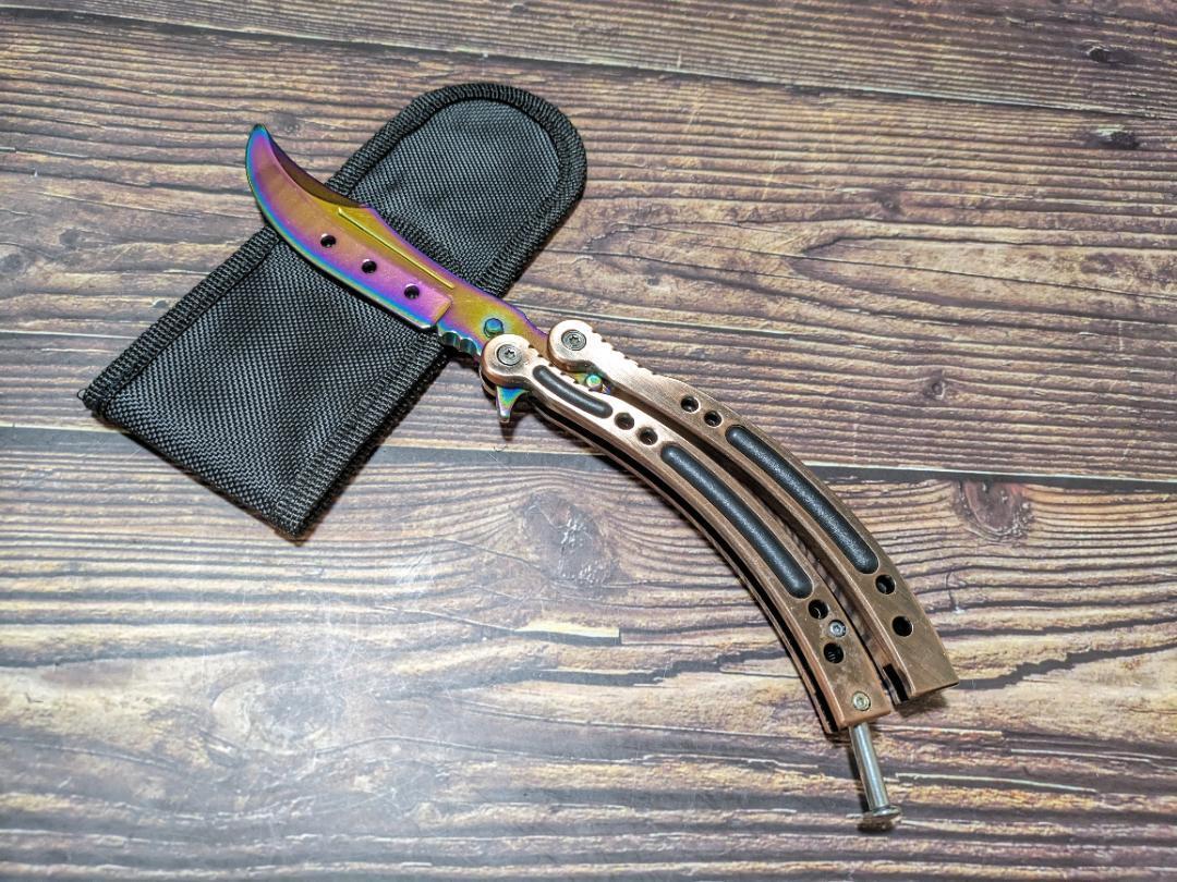 バタフライナイフ サバイバル アウトドア 練習用トレーナー 刃なし 虹