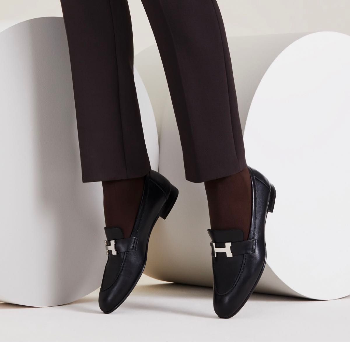 HERMES エルメス モカシンパリ 37 24cm 新品未使用 ブラック シルバー