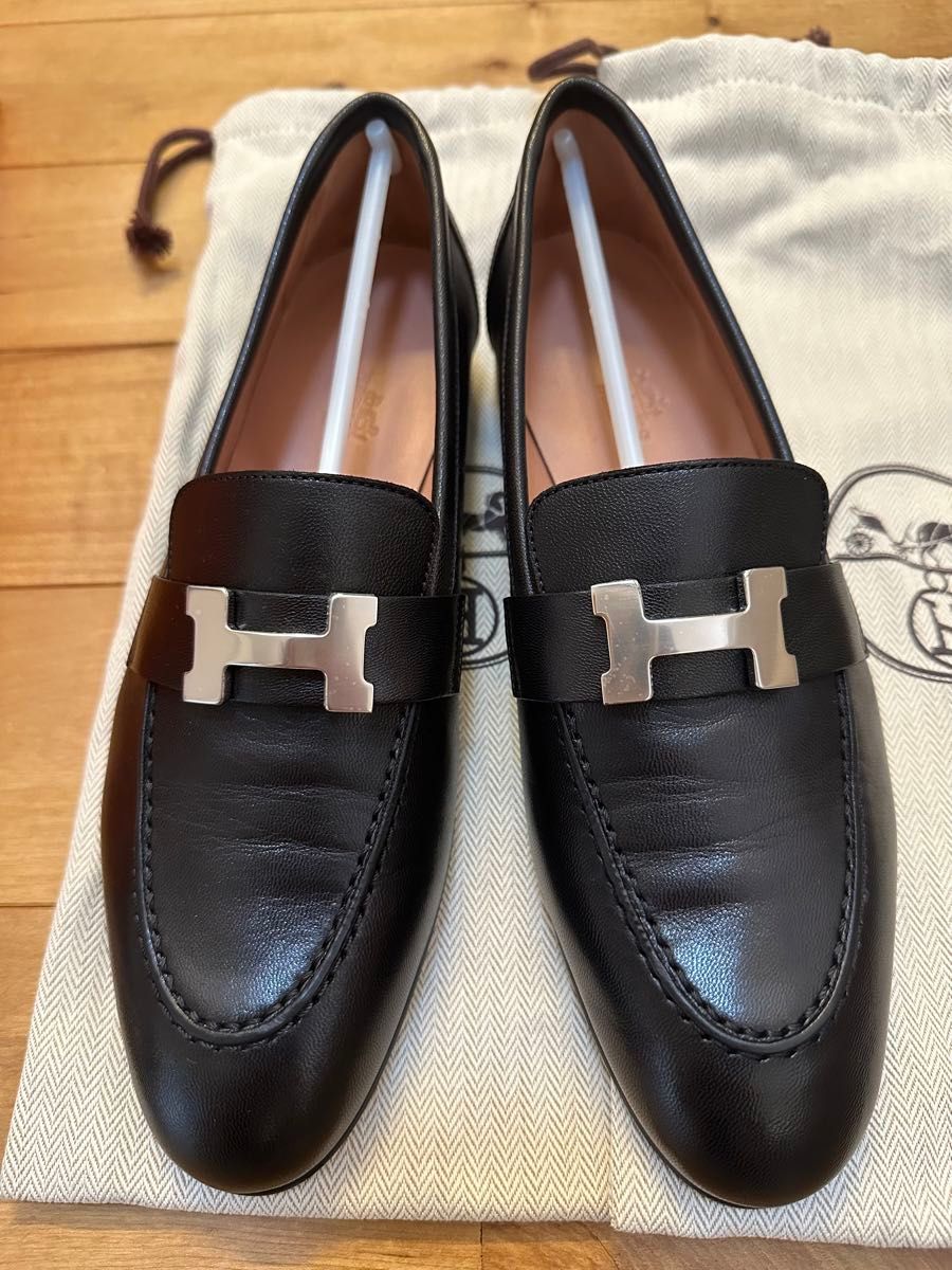 HERMES エルメス モカシンパリ 37 24cm 新品未使用 ブラック シルバー