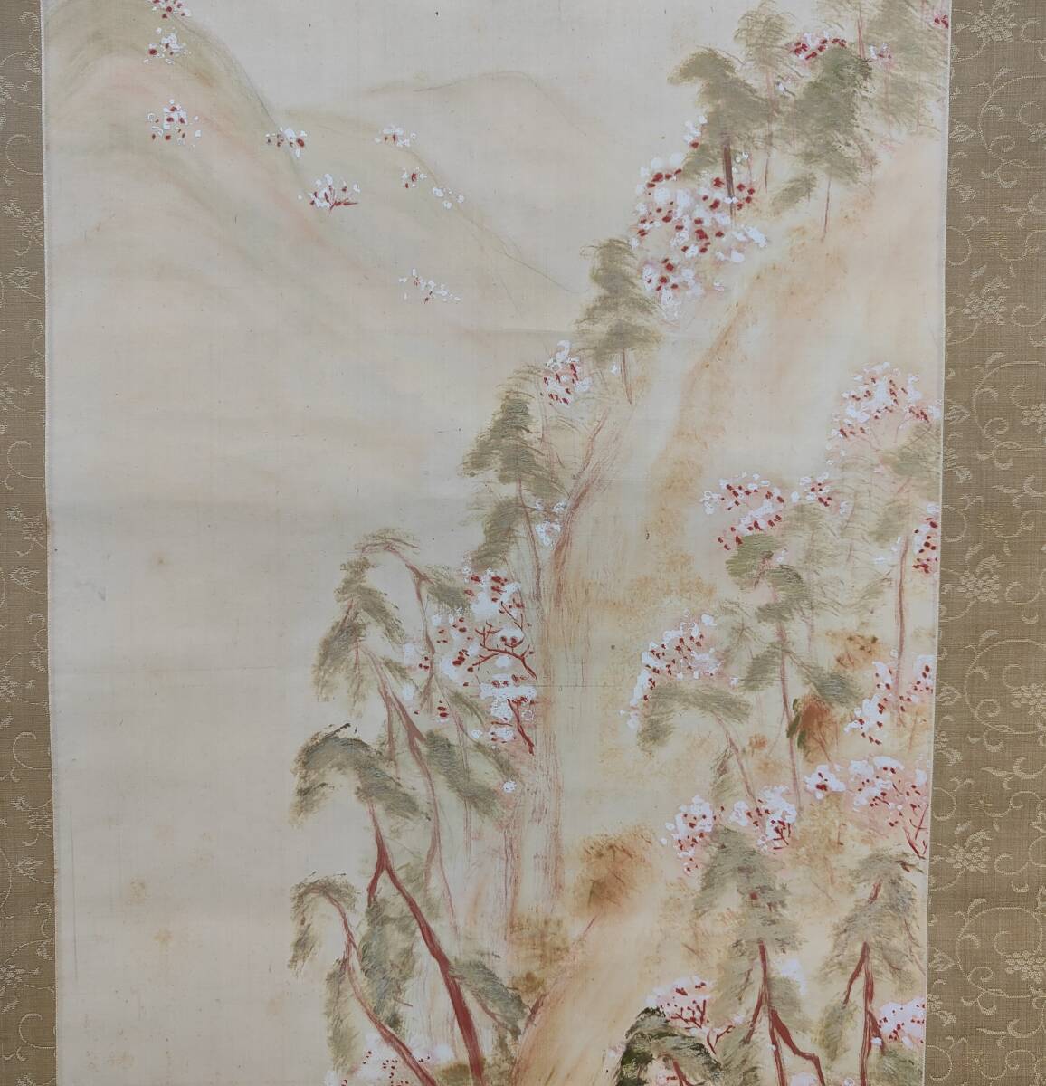 真作/上田陽愷/嵐山春色/漆絵/金襴表装/布袋屋掛軸HB-16 真作/上田陽愷