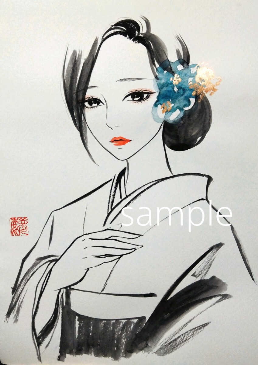 絵画 ドローイング 水彩画 肉筆原画 和装 美人画 肉筆原画