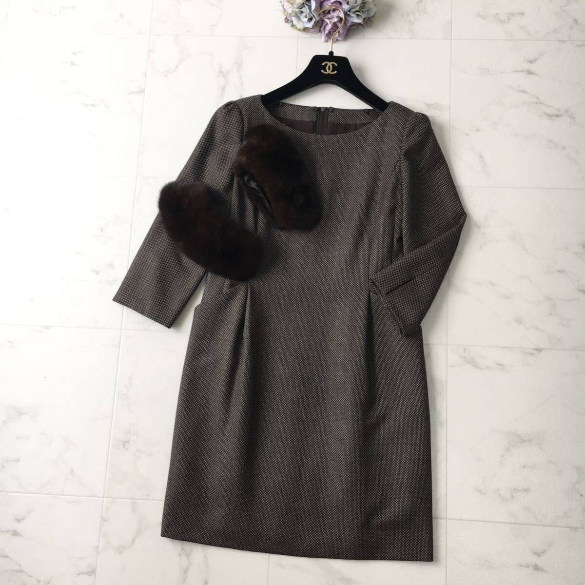 美品 FOXEY フォクシー ミンク ファー ウール ワンピース 送料無料