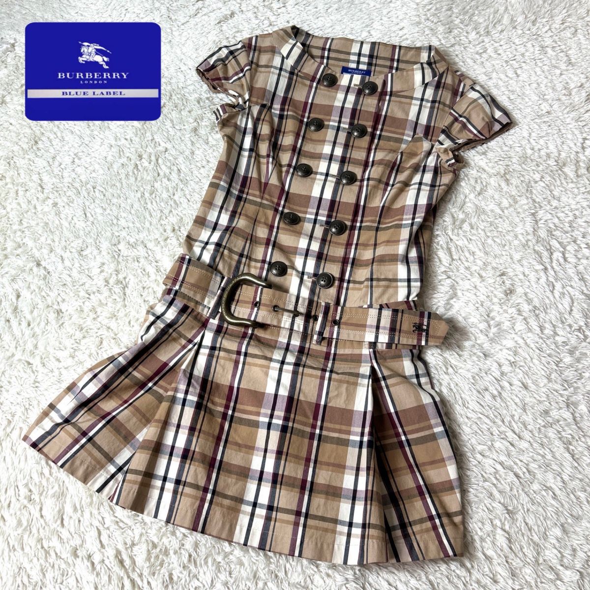 美品】バーバリーブルーレーベル 半袖ワンピース ノバチェック 38 M