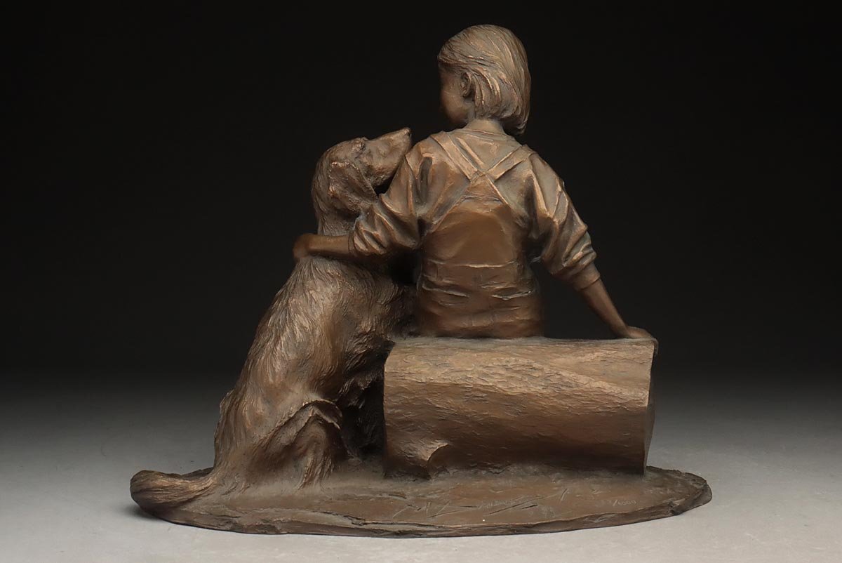 大道寺 光弘】のブロンズ像【FRIENDS たわむれ】少女と仔犬の置物