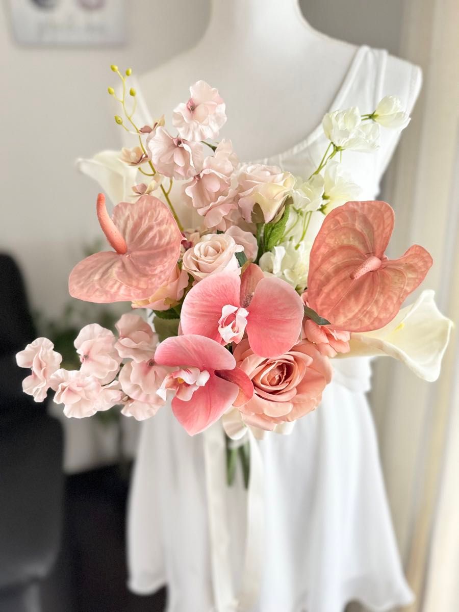 サーモンピンク×コーラルピンククラッチブーケ ブートニア｜Yahoo