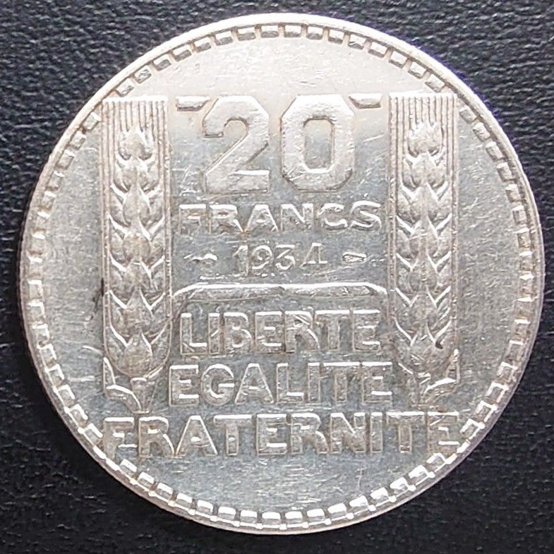 1934年 フランス銀貨 20フラン マリアンヌ銀貨 silver680 美品｜Yahoo