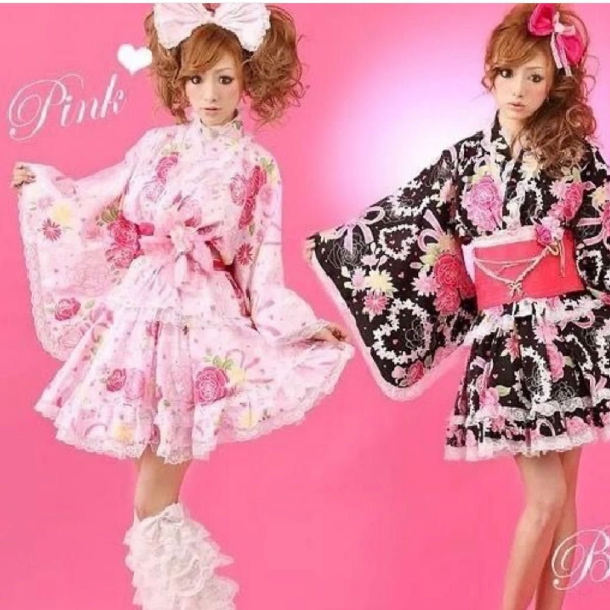 浴衣ドレス 大人用 レア 姫系 ラパフェ系 ピンク レース 薔薇 バラ