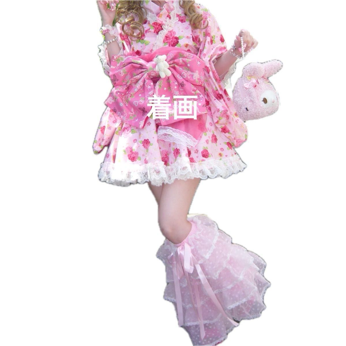 浴衣ドレス 大人用 レア 姫系 ラパフェ系 ピンク レース 薔薇 バラ