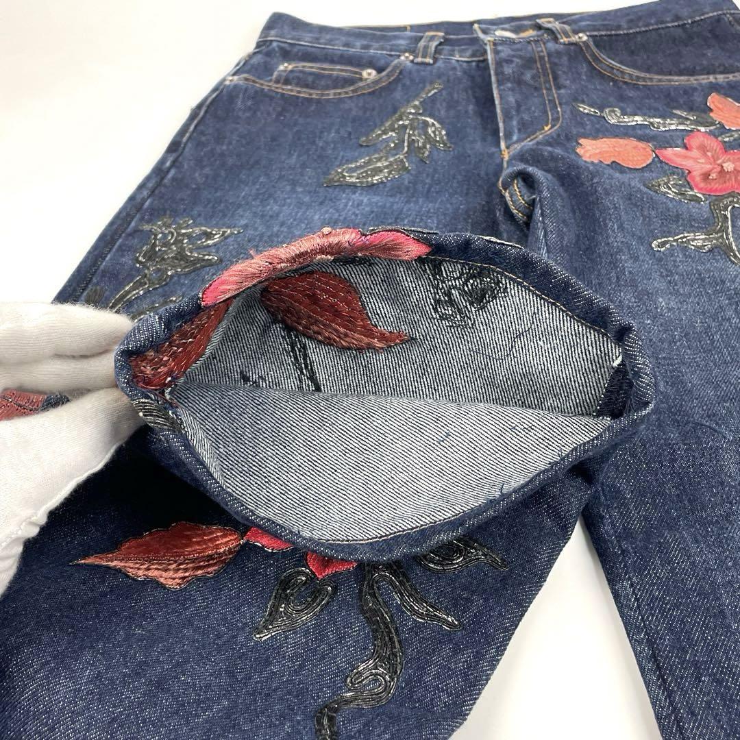 極美品 GUCCI グッチ デニムパンツ 花柄刺繍 トムフォード期 フラワー