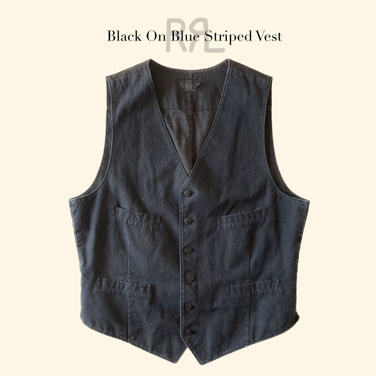 傑作/ジョニーデップ着】RRL “Black On Blue Striped Vest” M