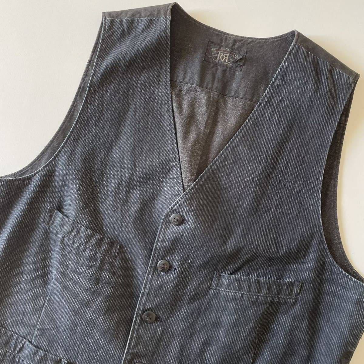 傑作/ジョニーデップ着】RRL “Black On Blue Striped Vest” M
