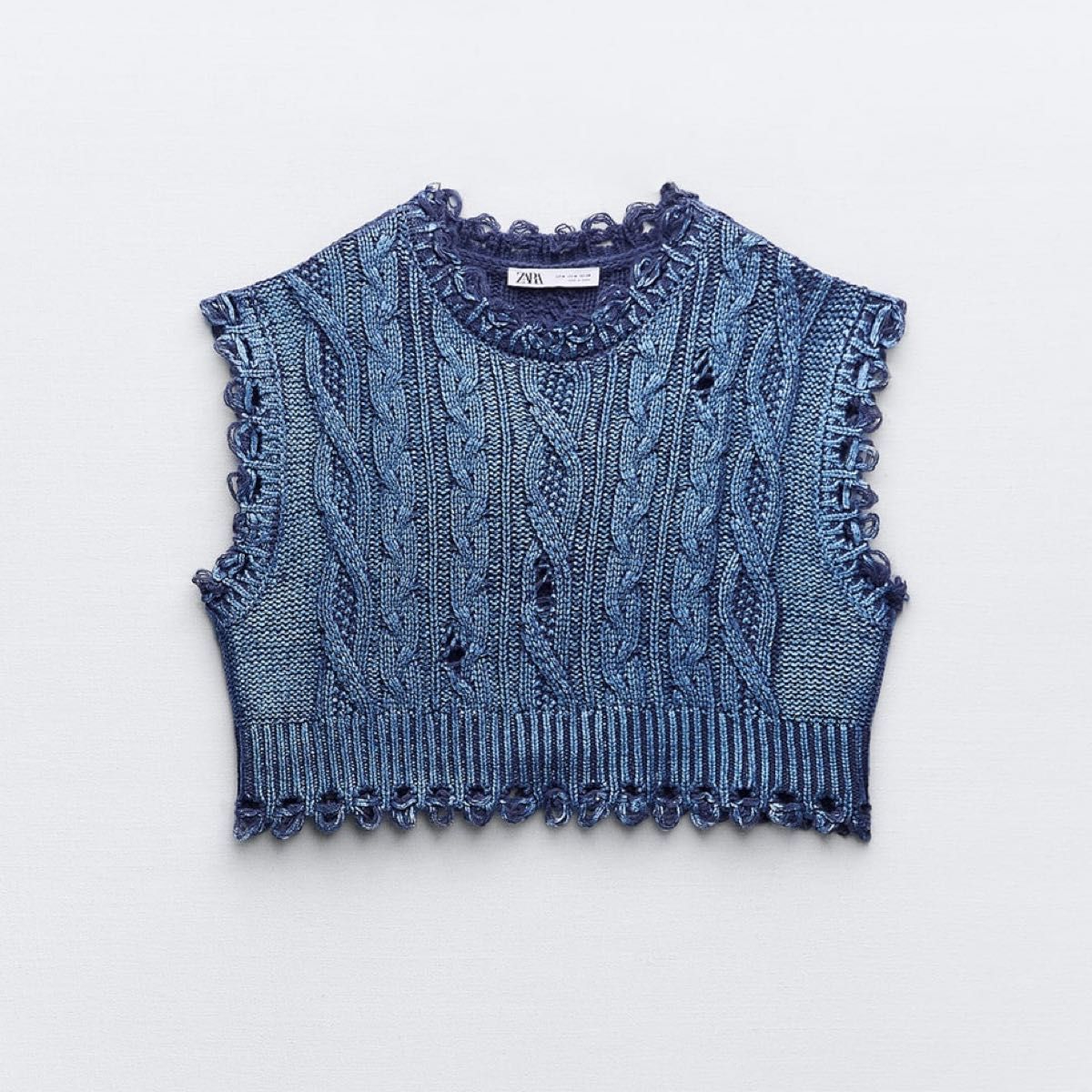 ZARA ケーブルニットメタリックベスト インディゴブルーM 新品未使用