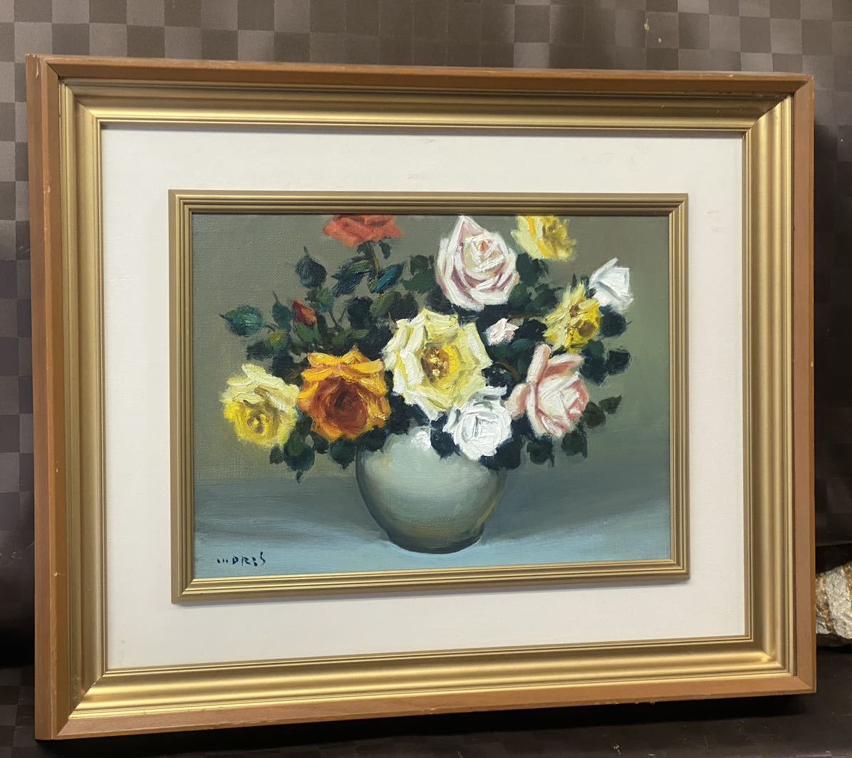 お値下げ 油絵 佐藤哲郎 麗しい薔薇の絵 『爽風』 一滴の雫 美しい点