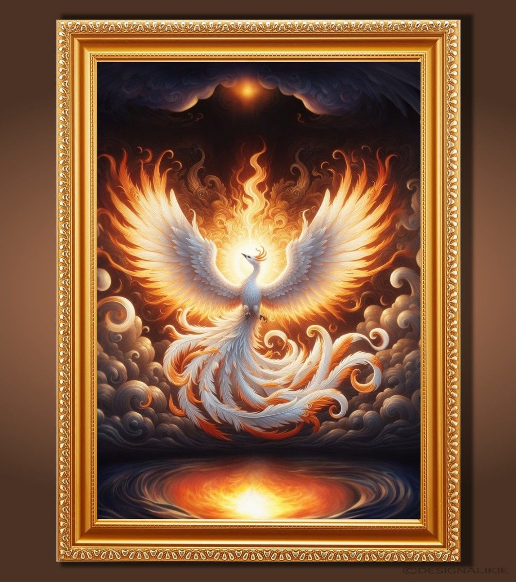 幸運を招く神秘的な鳳凰』額縁付きグラフィック・スピリチュアルアート