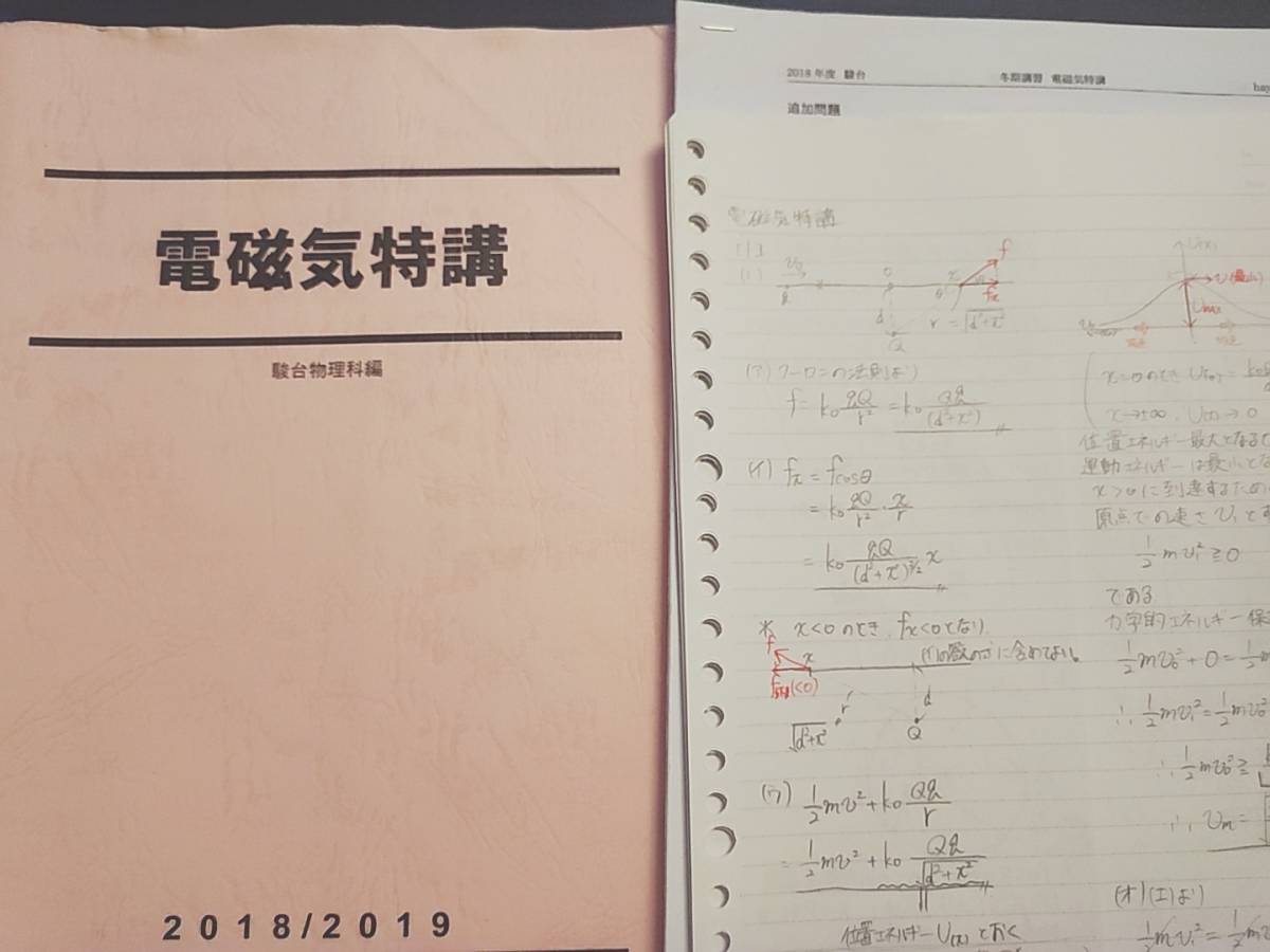 駿台 高井隼人先生 締切講座 冬期 電磁気特講 テキスト・板書