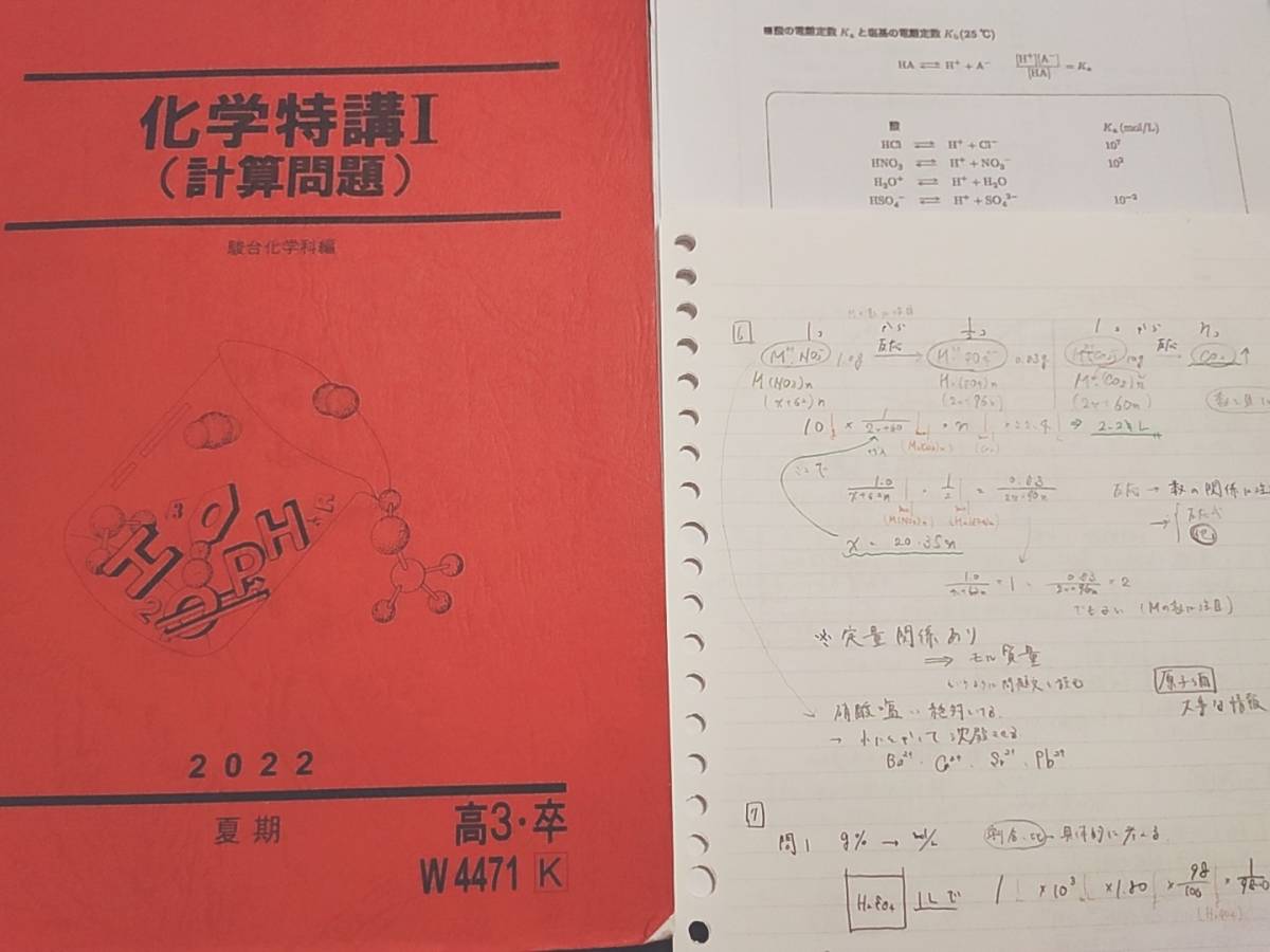 駿台 締切講座 吉田隆弘先生 22年夏期 化学特講Ⅰ テキスト・板書
