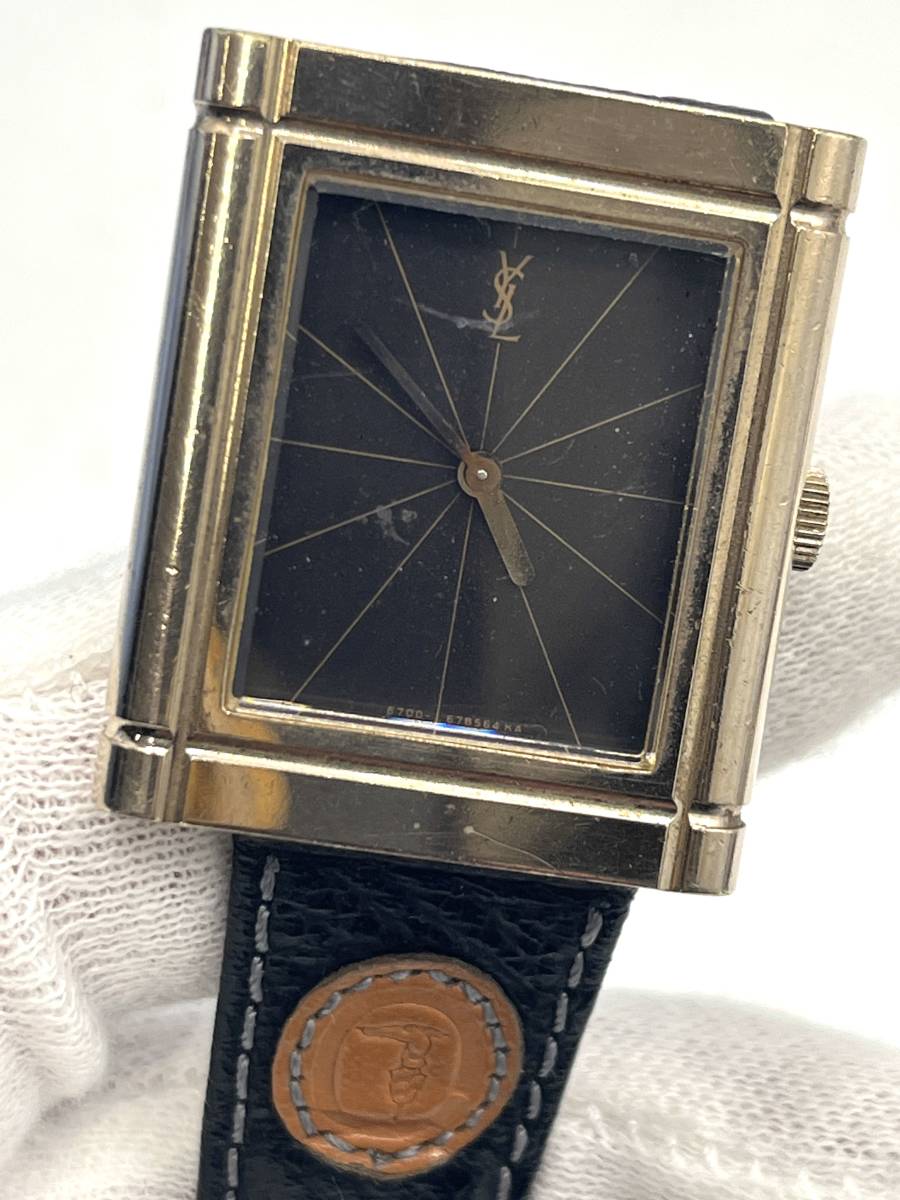 稼動 】Yves Saint Laurent イヴ サンローラン 手巻き 腕時計 黒文字盤