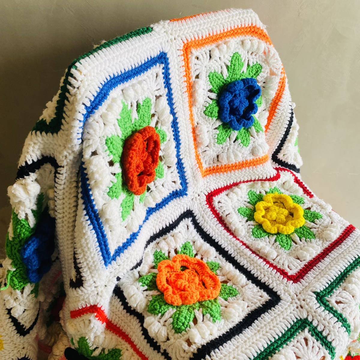 1970s USA vintage】グラニーブランケット クロシェ ビッグサイズ