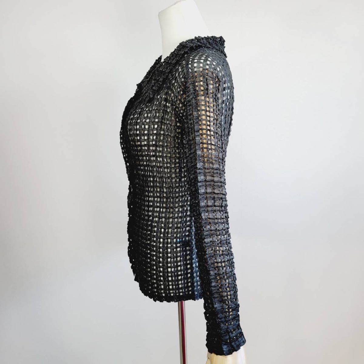 極美品】ミーイッセイミヤケ メッシュ カーディガン ブラック シャツ