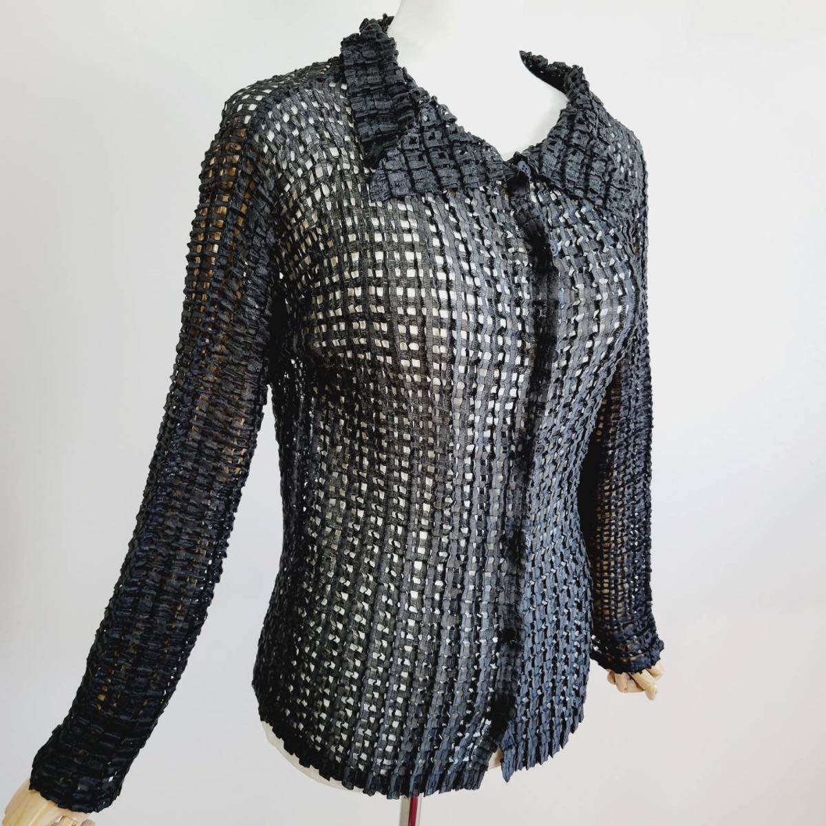 極美品】ミーイッセイミヤケ メッシュ カーディガン ブラック シャツ