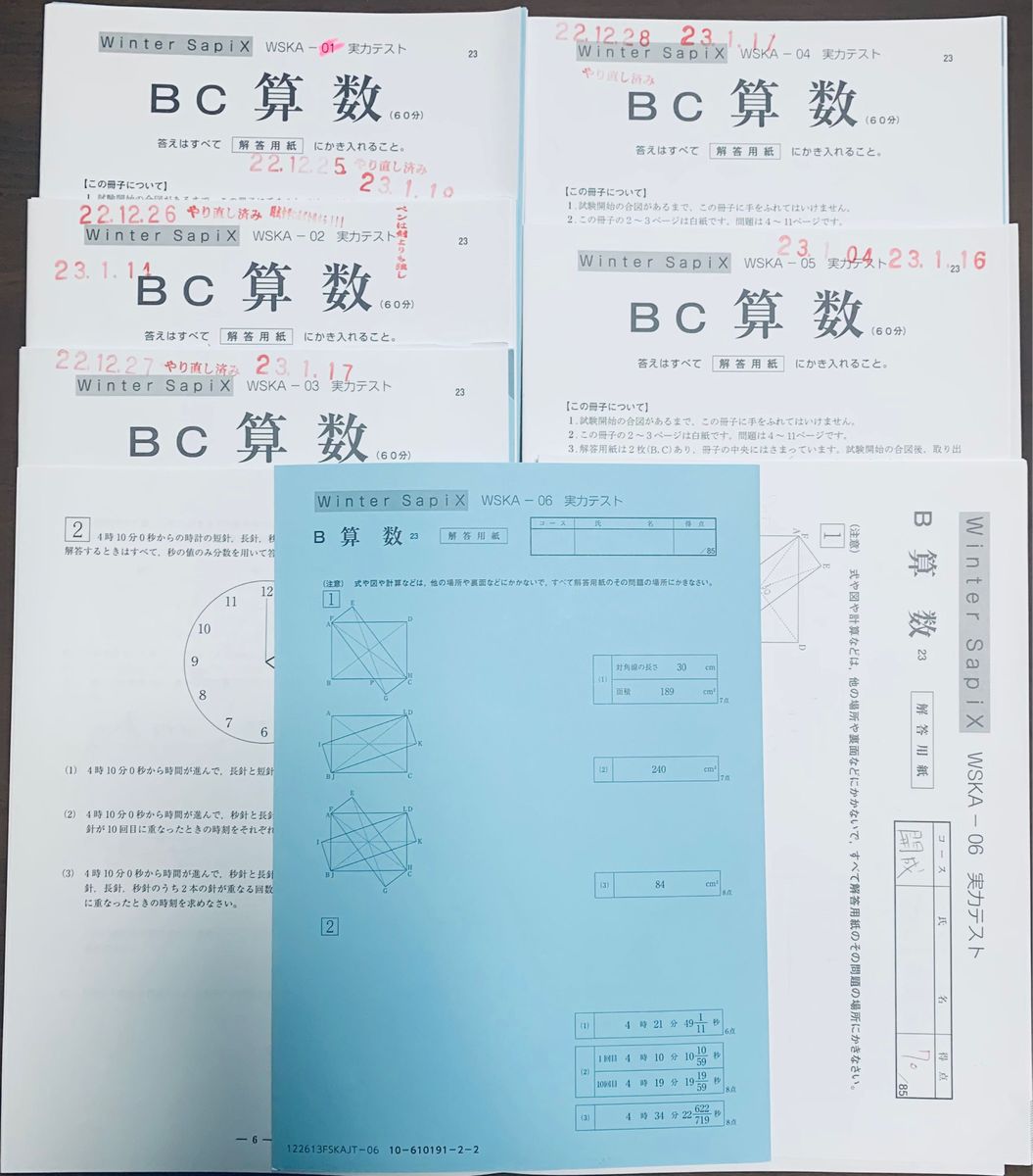 Sapix 小学6年 算数 冬期講習 ウインターサピックス WSKA-01～06 実力