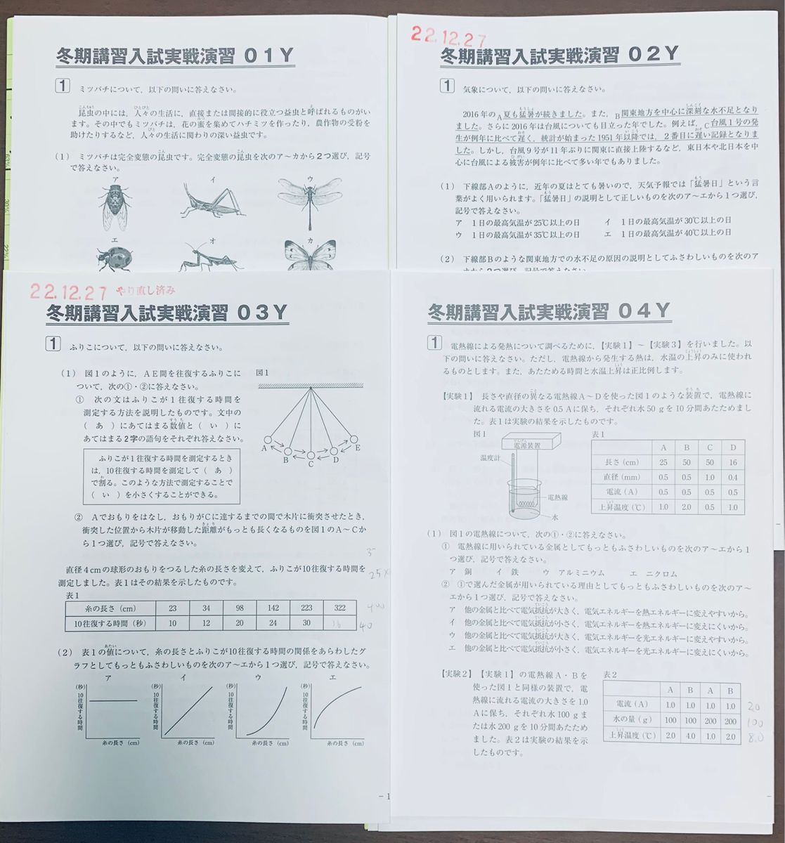 サピックス SAPIX 小学6年 理科 冬期講習入試実戦演習01Y〜04Y 4セット