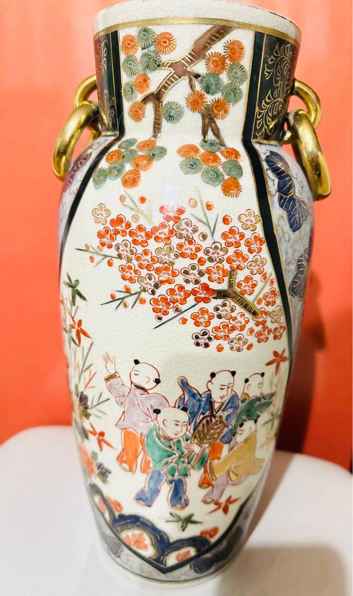 希少品骨董品 古い時代 古伊万里 色絵花瓶高さ約37Cm色絵｜Yahoo