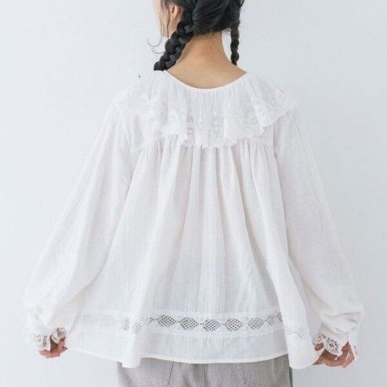 新品タグ付き【kazumi×SamansaMos2】前後着レース襟ブラウス オフ SM2