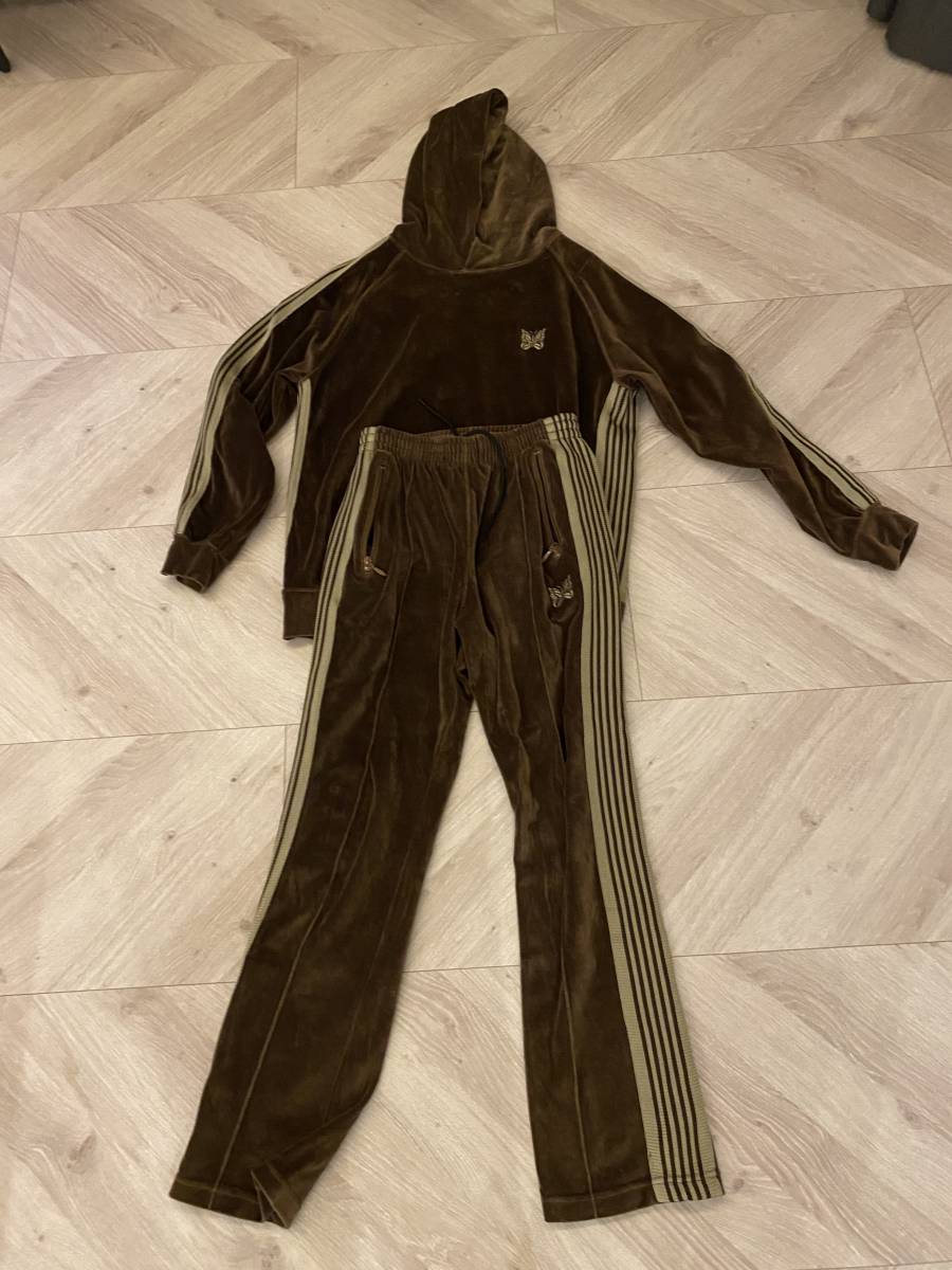 美品ニードルスNeedlesベロアセットアップ ブラウン パーカーMパンツXS