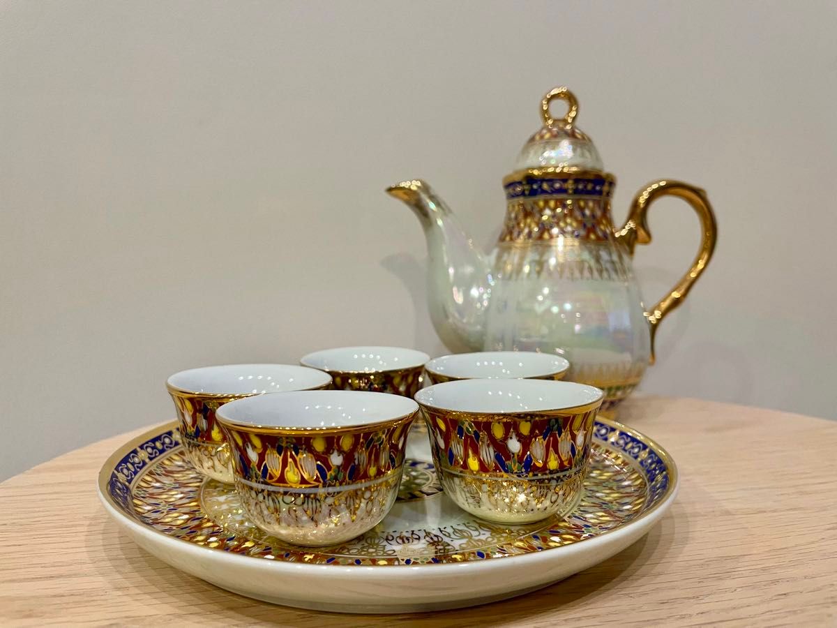 ベンジャロン焼き ティーセット タイ 箱入り 未使用 アジアン雑貨 伝統