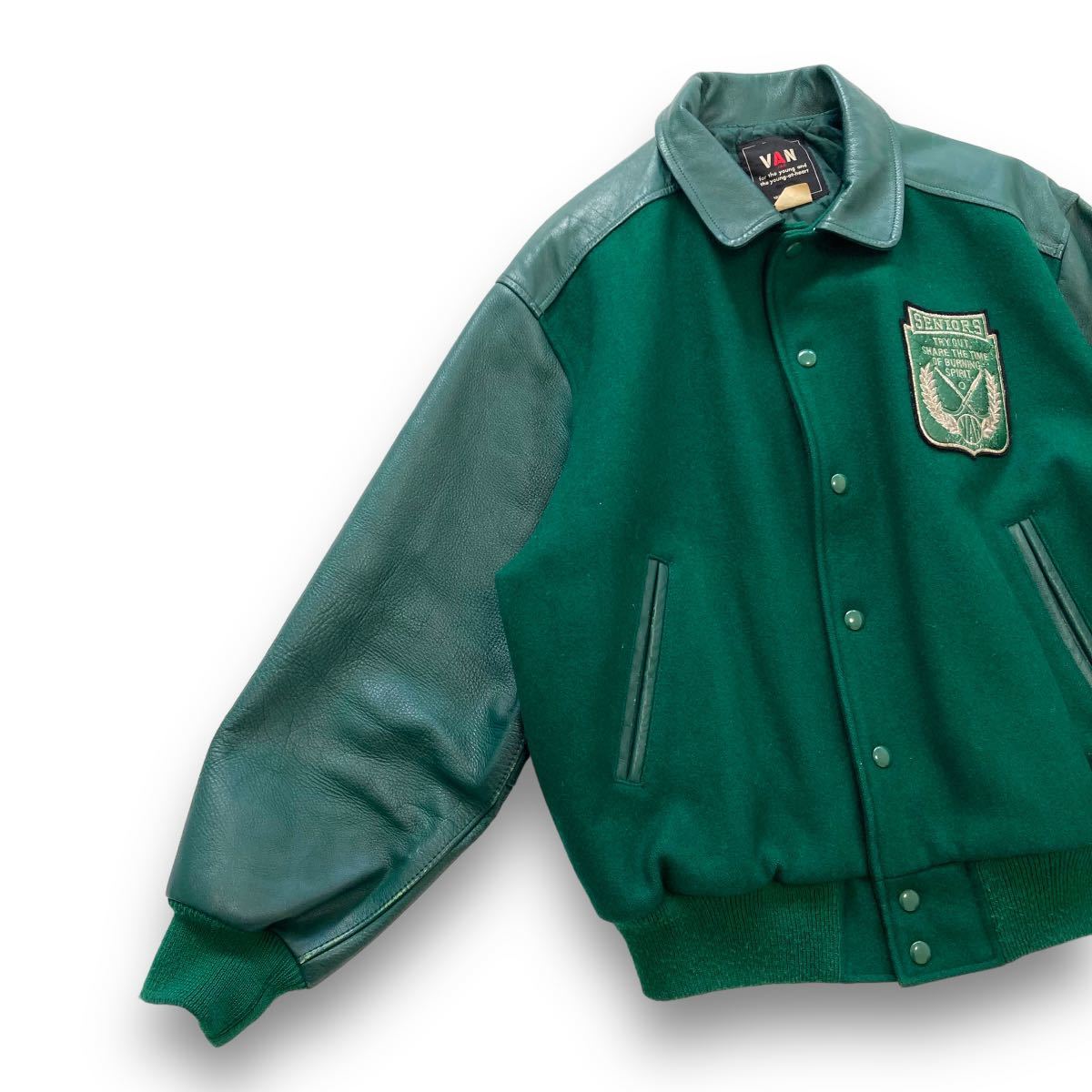 VAN JACKET】(極希少) 80s ヴァンヂャケット SENIORS 袖革スタジャン