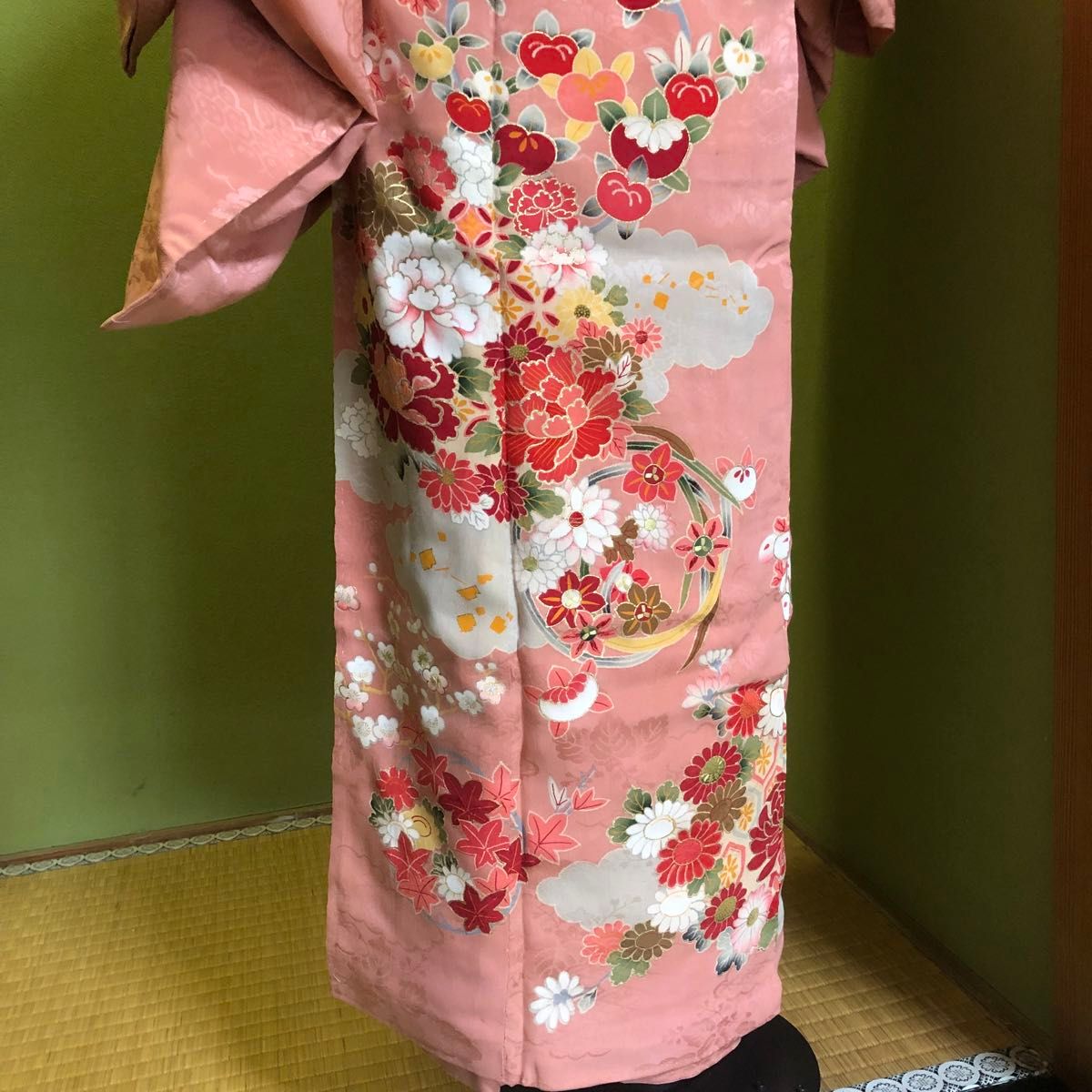 アンティーク着物】付け下げ ピンク 花々 美品 大正浪漫 レトロ 正絹